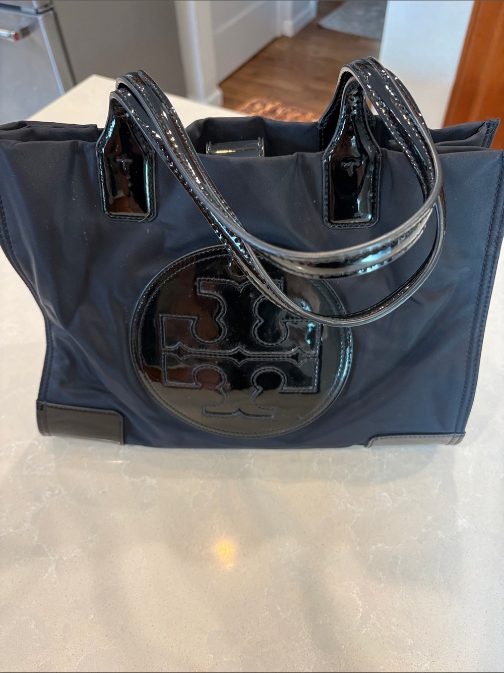Tory Burch Black Patent Logo Nylon Tote - Picture 4 of 4